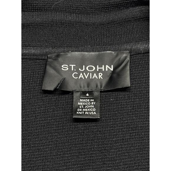 St. John Caviar Sweater Womens 6 Black Open Front Ruffle Peplum Knit Cardigan - Picture 6 of 8
